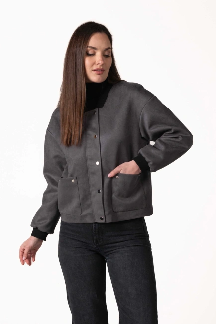 Женская лёгкая куртка из эко-замши графит-4