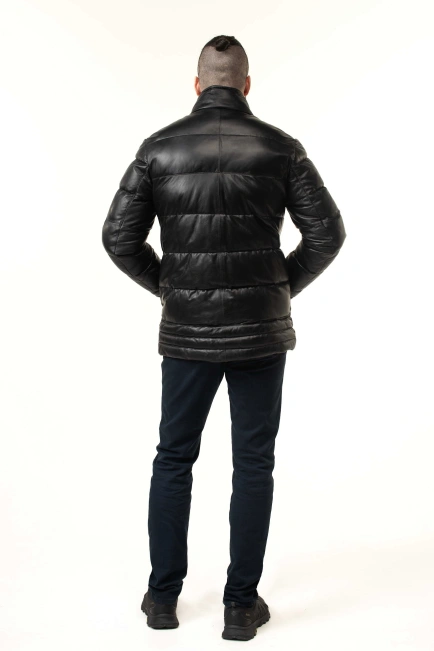 Чоловічий шкіряний біопуховик чорний-2