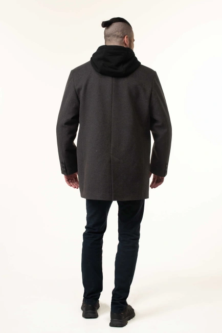 Пальто серого цвета демисезонное с капюшоном-2
