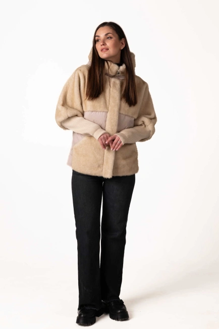 Женский биопуховик с экомехом бежевый-9