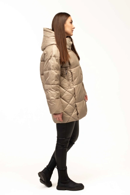 Жіночий біопуховик з декором на боках-7