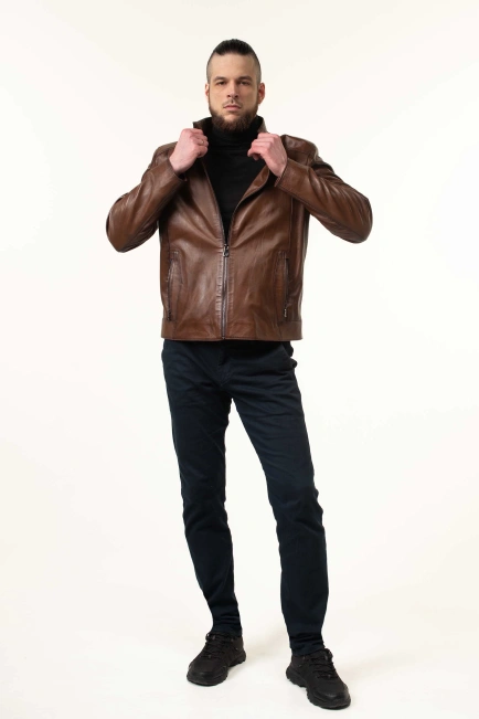 Шкіряна куртка чоловіча у коричневому відтінку-9