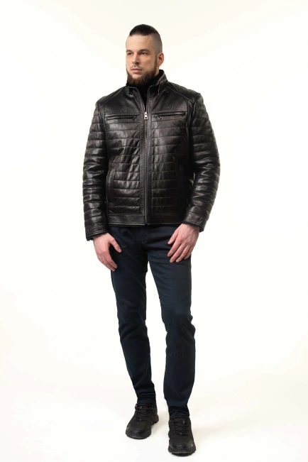 Чоловіча шкіряна дублянка з прострочкою-3