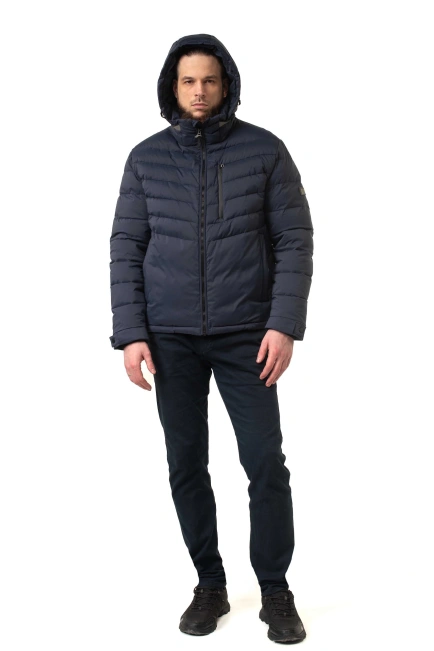 Зимова куртка з біопухом синя зі стрічками-7