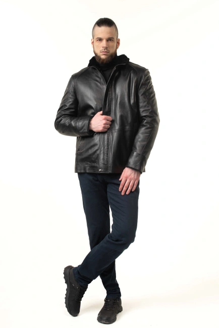 Чоловіча шкіряна дублянка з декором-8