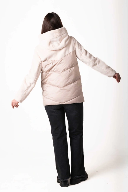 Зимний биопуховик с экомехом молочного цвета-2