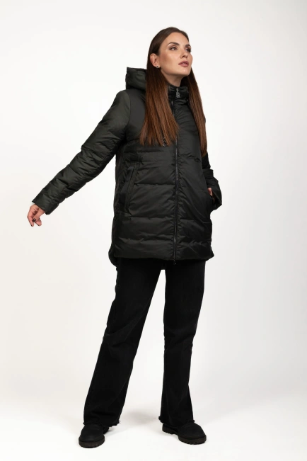 Жіночий зимовий пуховик зелений з біопухом-6