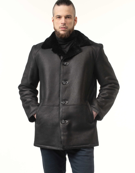 Чоловіча дублянка з натуральної овчини чорна