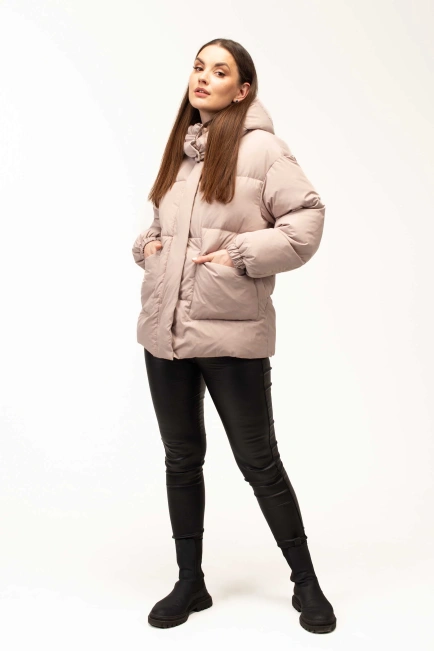 Жіночий бежевий біопуховик на холодну зиму-10
