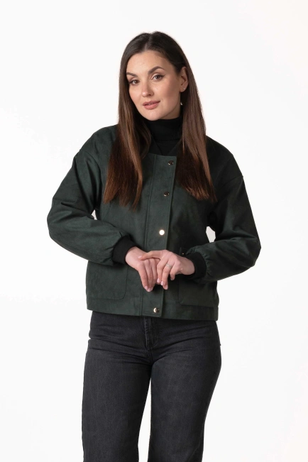 Жіноча куртка зі штучної замші зелена-4