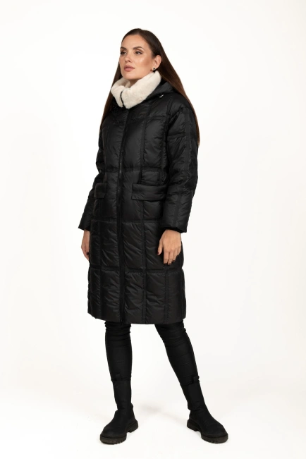 Жіночий біопуховик чорний зі стьобаний чорний-9