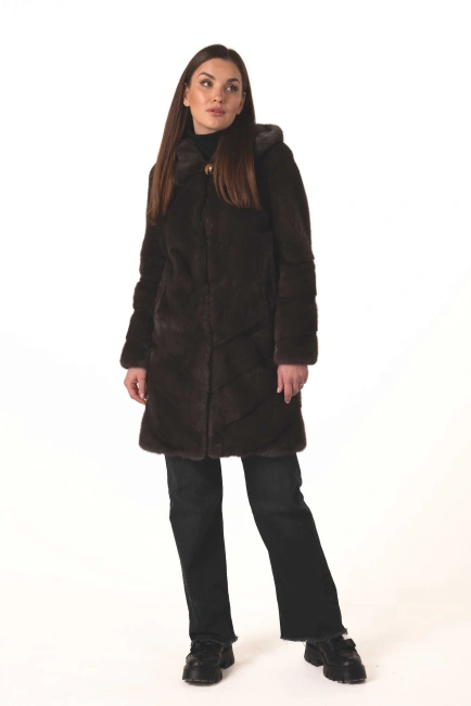 Норковая шуба цвета тёмный капучино-8