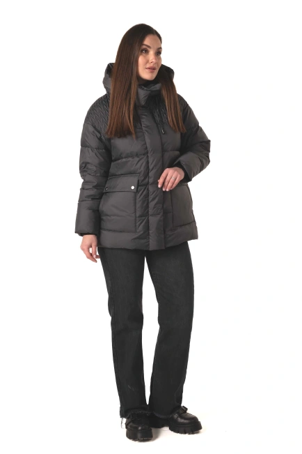 Темно-серый биопуховик с капюшоном-7