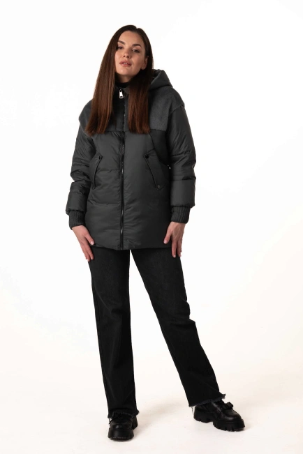 Биопуховик с экомехом тёмно-бирюзового цвета-6