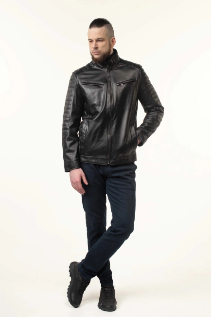 Шкіряна куртка чорна з прострочками-3