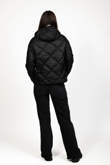 Жіночий біопуховик чорний стьобаний ромбами-9