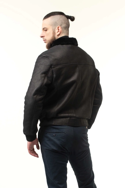 Чоловіча дублянка з натуральної овчини бомбер-6