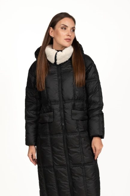Жіночий біопуховик чорний зі стьобаний чорний-4