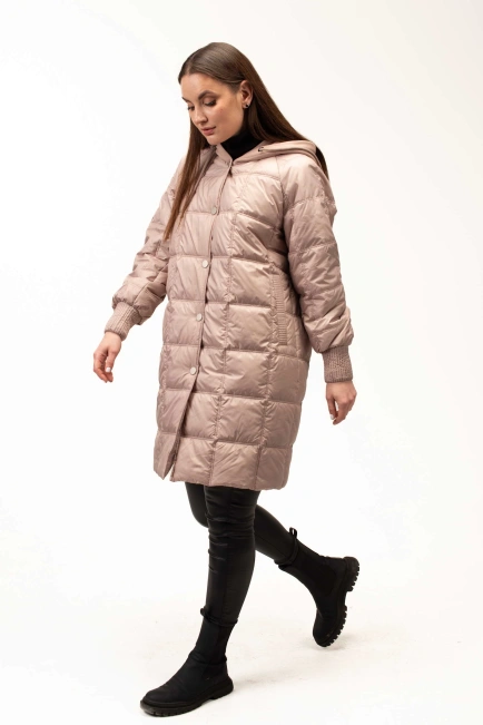 Демісезонна куртка беж з капюшоном-5