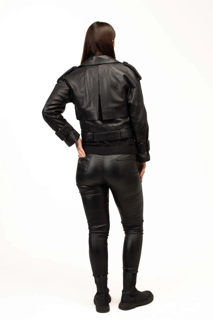 Женская укороченная куртка из натуральной кожи-2