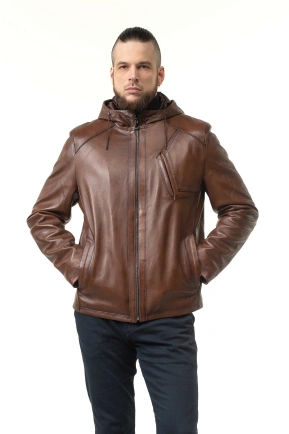 Шкіряна куртка чоловіча з кишенею на грудях