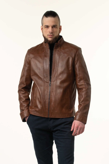 Шкіряна куртка чоловіча коричнева з тонуванням-1