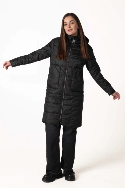 Жіноча демісезонна куртка з капюшоном чорна-6