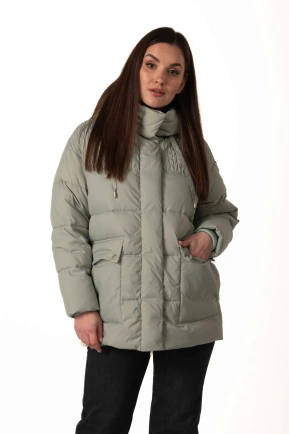 Жіночий м’ятний біопуховик з капюшоном