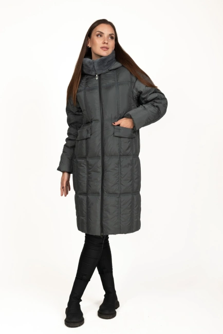 Жіночий біопуховик графітовий стьобаний-9