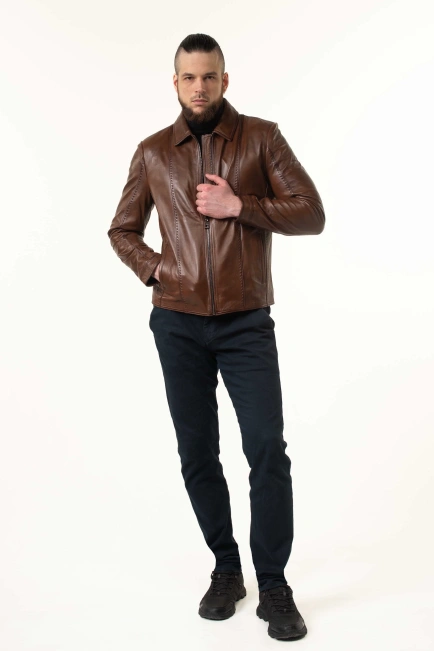 Світло-коричнева шкіряна куртка чоловіча-3