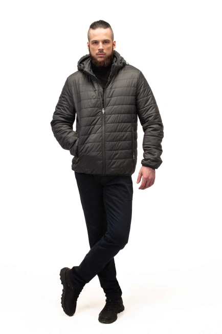 Чоловіча куртка сірого кольору стьобана-8