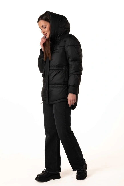 Черный биопуховик с капюшоном и кулисками-10