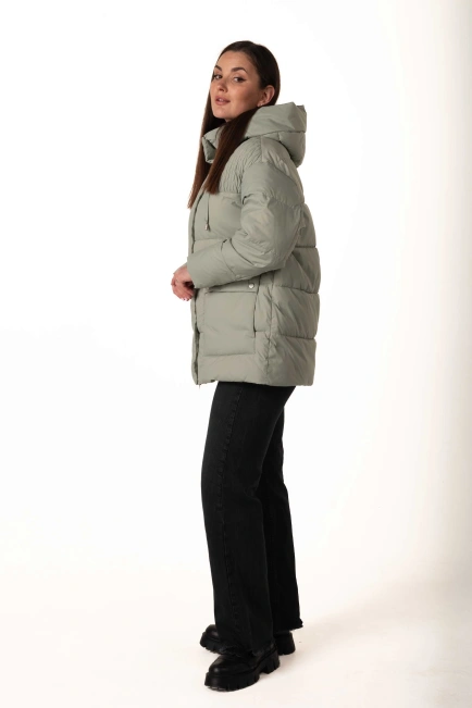 Женский мятный биопуховик с капюшоном-5