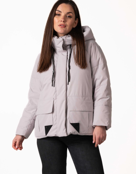 Жіночий світло-сірий біопуховик з капюшоном