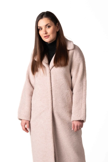 Шуба из экомеха с английским воротником беж-1