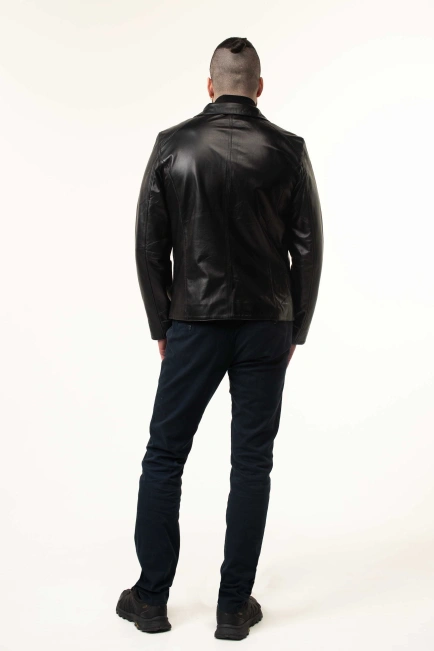 Мужская кожаная куртка черная гладкая-2