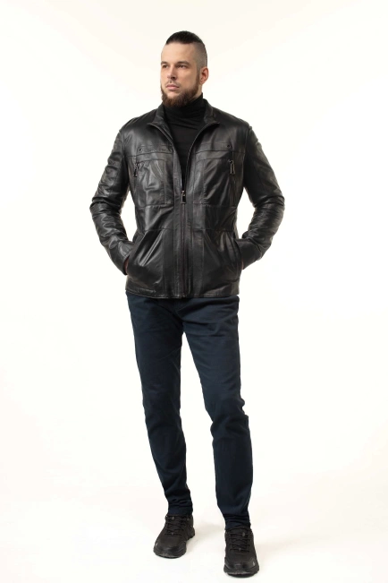Шкіряна куртка чоловіча з коміром-7