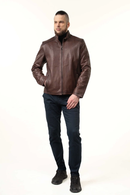 Шкіряна куртка чоловіча коричневого кольору-9