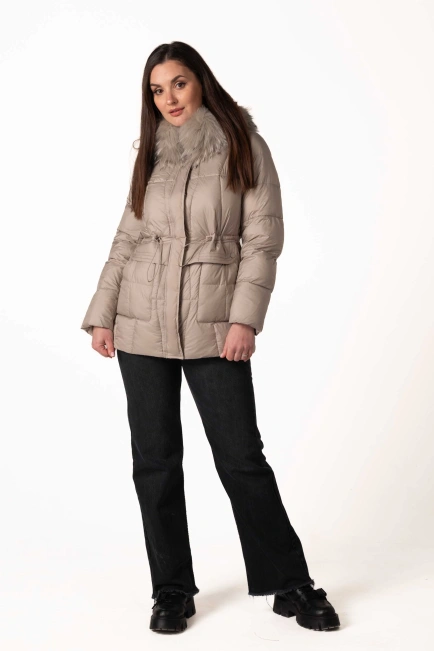 Серый биопуховик с отстегивающимся капюшоном-6