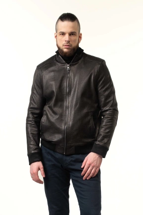 Чоловіча шкіряна куртка-бомбер чорна