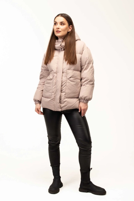 Жіночий бежевий біопуховик на холодну зиму-3