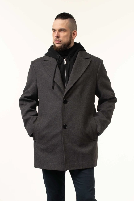 Пальто серого цвета демисезонное с капюшоном-4