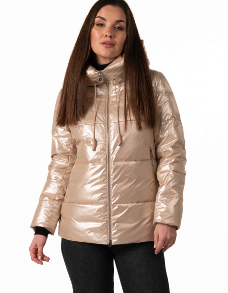 Бежевий біопуховик з капюшоном для зими