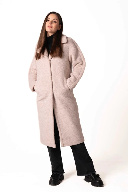 Шуба из экомеха с английским воротником беж-10