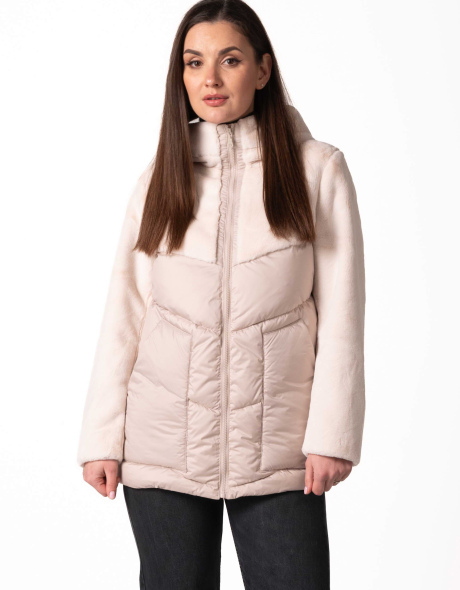 Зимний биопуховик с экомехом молочного цвета