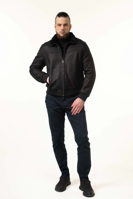 Чоловіча дублянка з натуральної овчини бомбер-7