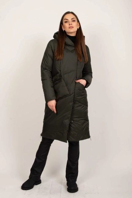 Куртка женская зимняя с капюшоном хаки-2