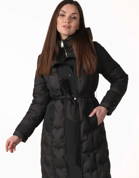 Пуховик с натуральным пухом, капюшоном и поясом