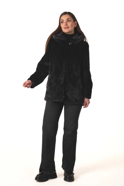 Женская норковая шуба графитового цвета зима-3