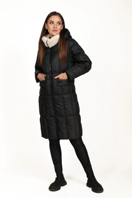 Жіночий біопуховик чорний зі стьобаний чорний-10